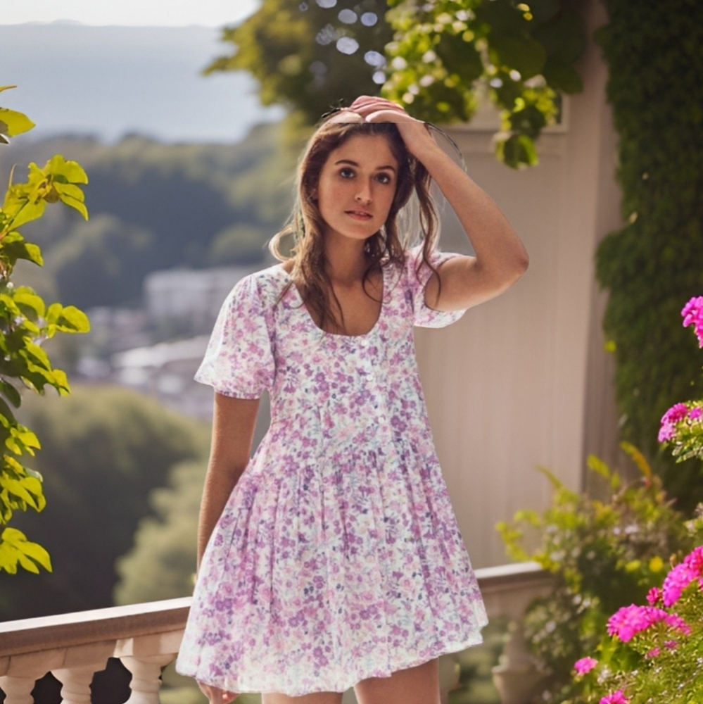 LOVESHACKFANCY Runa Tiered Floral-Print Cotton-Voile Mini Dress